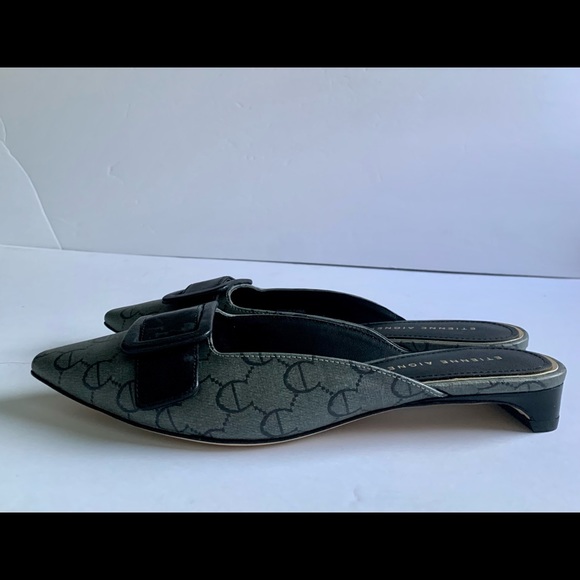 Leather Mules Etienne Aigner Womens Black & Gray 6 M Kitten Heel Shoes Slip On - Picture 4 of 6